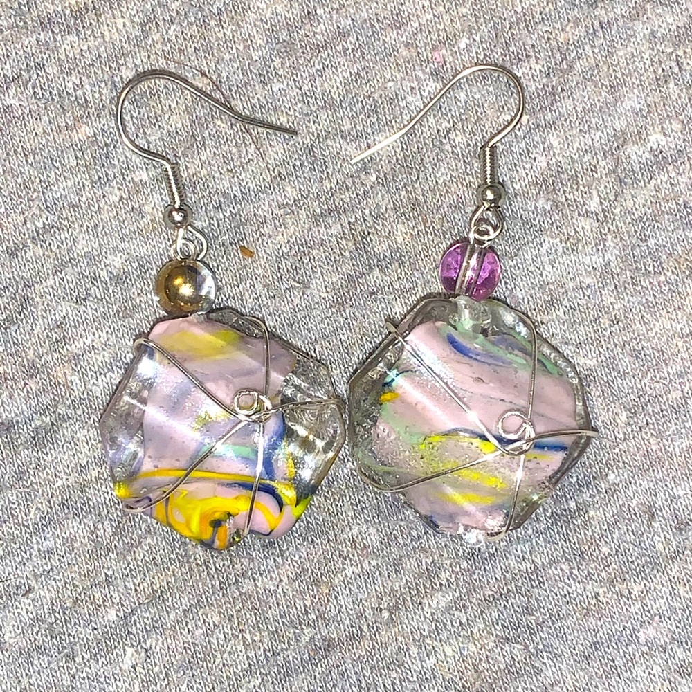 Funky colored wire wrap earrings